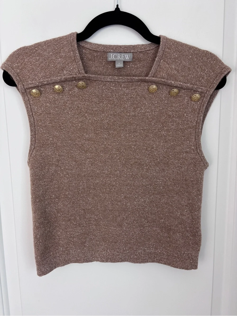 J.Crew Brown Gold Button Cap Sleeve Knit Top Medium